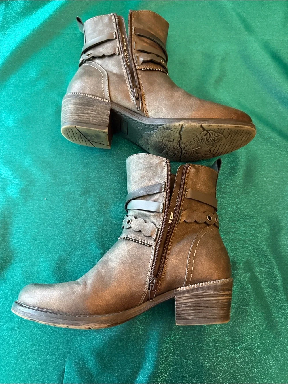 Remonte Brown Ankle Boots with Studded Strap Size 8 Custom Bottoms